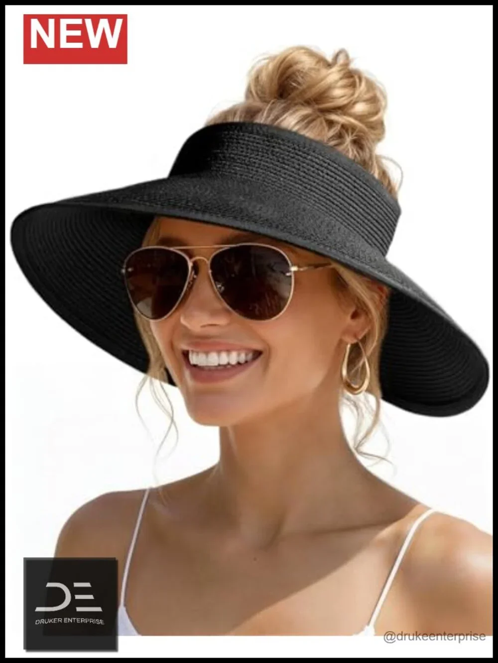 Wide Brim Straw Sun Visor Hat UPF 50+ Rollable Packable Beach Travel